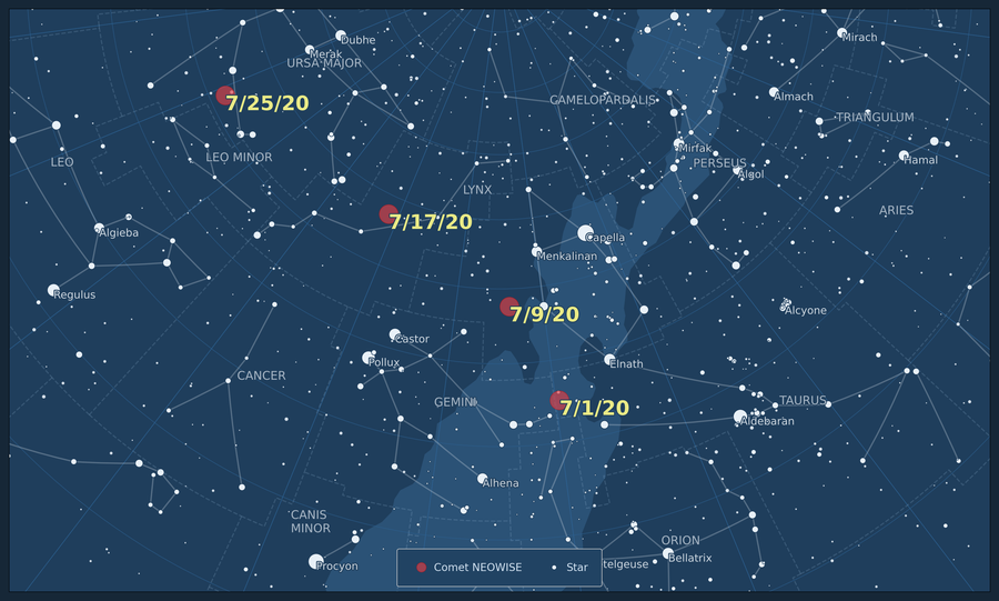 Map of Comet NEOWISE in 2020